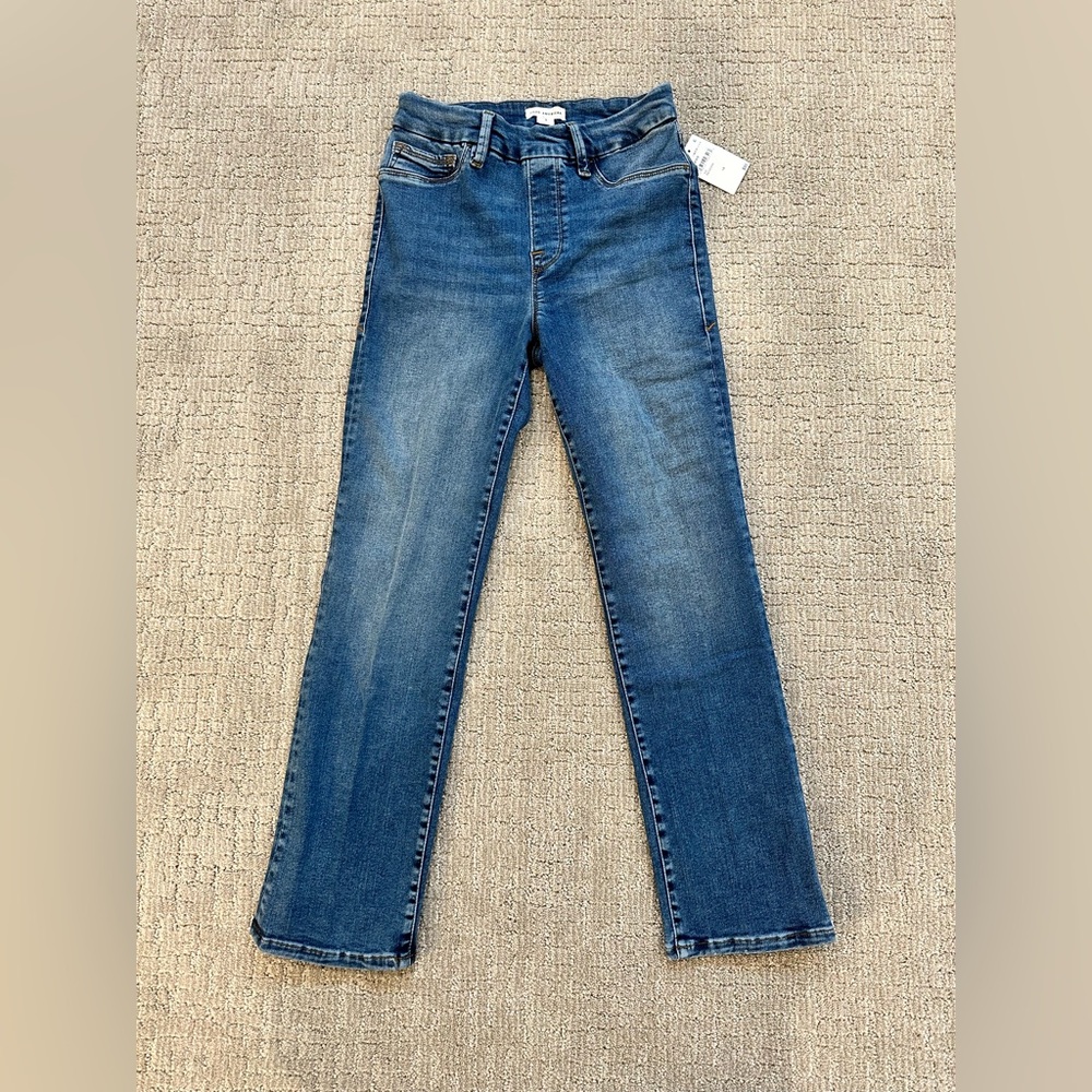 Good American Pull On Straight Leg Blue Jeans